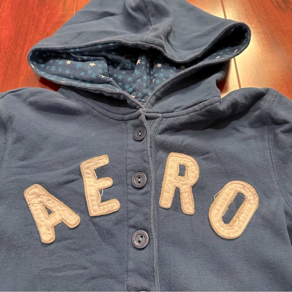 Aeropostale Y2K Blue and Navy Button Front Hoodie with Star Pattern Hoodie - Picture 2 of 6